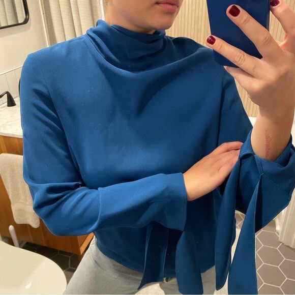 Joseph Blue Viscose High Neck Tie Blouse 6 - Picture 1 of 6